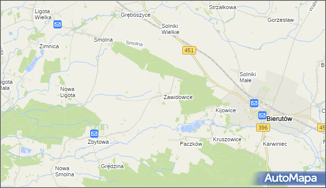 mapa Zawidowice gmina Bierutów, Zawidowice gmina Bierutów na mapie Targeo
