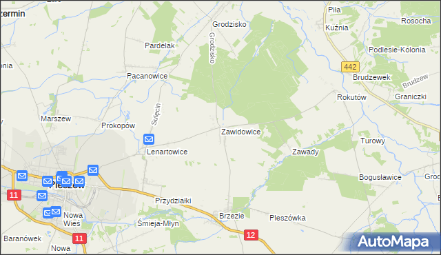 mapa Zawidowice gmina Pleszew, Zawidowice gmina Pleszew na mapie Targeo