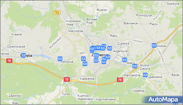 mapa Zawiercie, Zawiercie na mapie Targeo