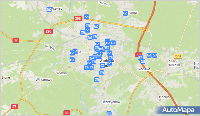 mapa Zielona Góra, Zielona Góra na mapie Targeo