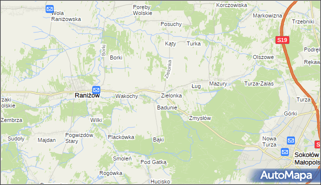 mapa Zielonka gmina Raniżów, Zielonka gmina Raniżów na mapie Targeo