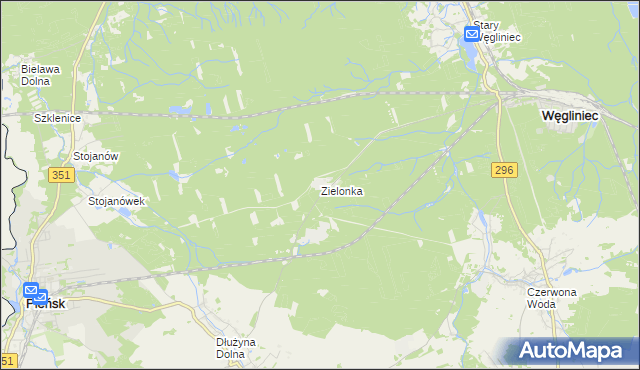 mapa Zielonka gmina Węgliniec, Zielonka gmina Węgliniec na mapie Targeo