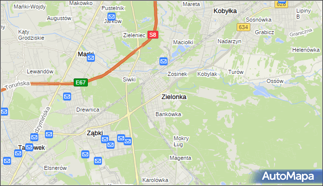 mapa Zielonka powiat wołomiński, Zielonka powiat wołomiński na mapie Targeo