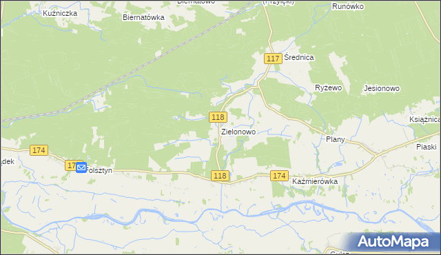 mapa Zielonowo gmina Wieleń, Zielonowo gmina Wieleń na mapie Targeo