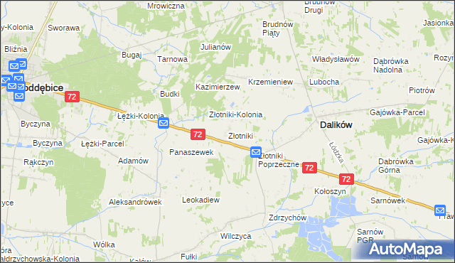 mapa Złotniki gmina Dalików, Złotniki gmina Dalików na mapie Targeo