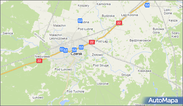 mapa Złotowo gmina Czersk, Złotowo gmina Czersk na mapie Targeo