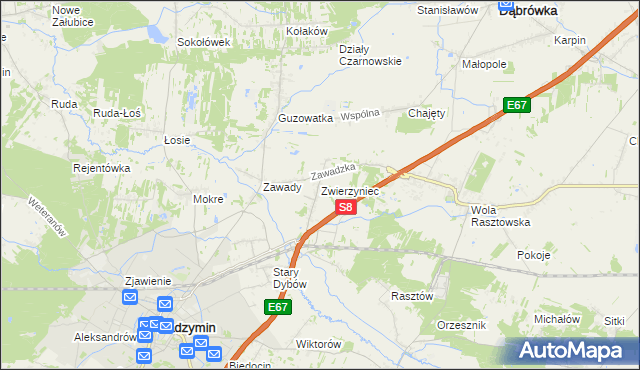 mapa Zwierzyniec gmina Radzymin, Zwierzyniec gmina Radzymin na mapie Targeo