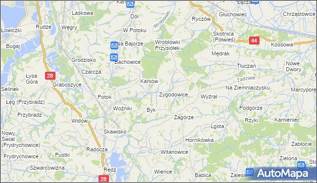 mapa Zygodowice, Zygodowice na mapie Targeo
