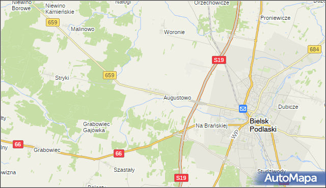 mapa Augustowo gmina Bielsk Podlaski, Augustowo gmina Bielsk Podlaski na mapie Targeo