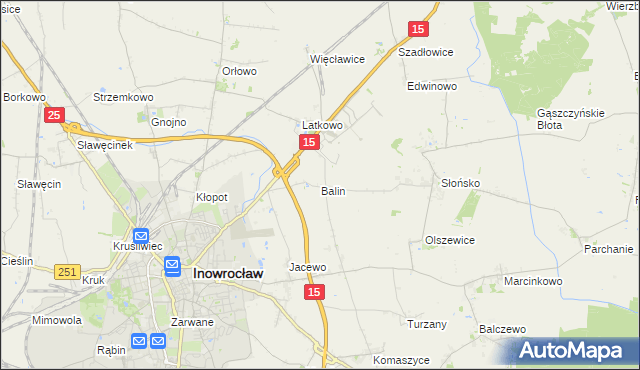 mapa Balin gmina Inowrocław, Balin gmina Inowrocław na mapie Targeo