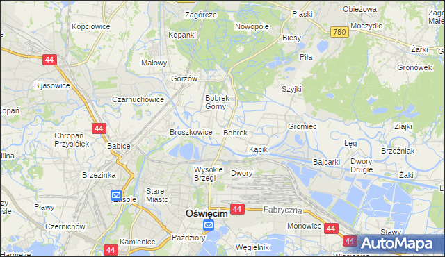 mapa Bobrek gmina Chełmek, Bobrek gmina Chełmek na mapie Targeo