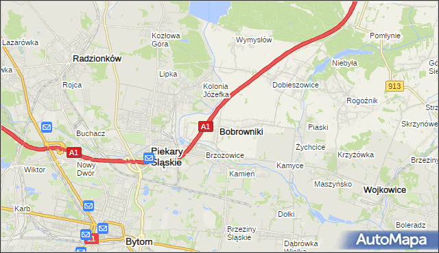 mapa Bobrowniki powiat będziński, Bobrowniki powiat będziński na mapie Targeo