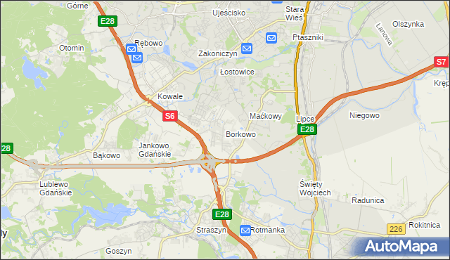 mapa Borkowo gmina Pruszcz Gdański, Borkowo gmina Pruszcz Gdański na mapie Targeo