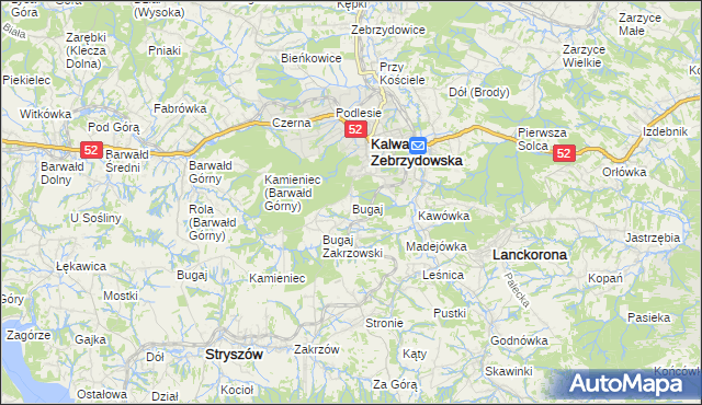 mapa Bugaj gmina Kalwaria Zebrzydowska, Bugaj gmina Kalwaria Zebrzydowska na mapie Targeo