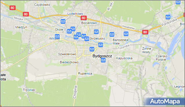 mapa Bydgoszczy, Bydgoszcz na mapie Targeo