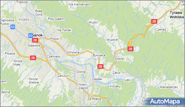 mapa Bykowce, Bykowce na mapie Targeo