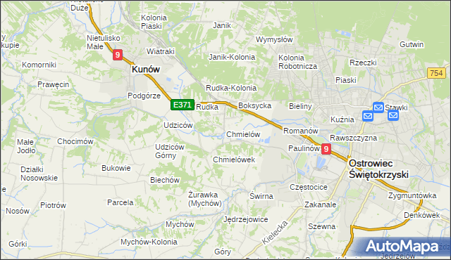 mapa Chmielów gmina Bodzechów, Chmielów gmina Bodzechów na mapie Targeo