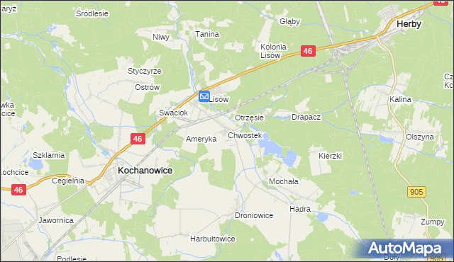 mapa Chwostek, Chwostek na mapie Targeo