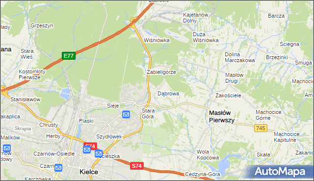 mapa Dąbrowa gmina Masłów, Dąbrowa gmina Masłów na mapie Targeo