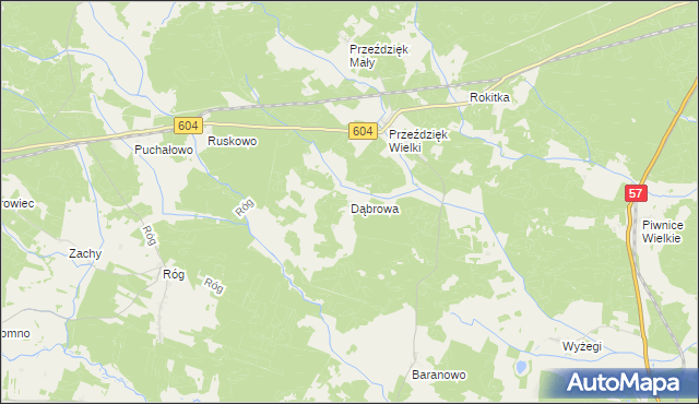 mapa Dąbrowa gmina Wielbark, Dąbrowa gmina Wielbark na mapie Targeo