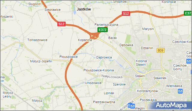 mapa Dąbrowica gmina Jastków, Dąbrowica gmina Jastków na mapie Targeo
