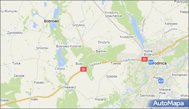 mapa Drużyny gmina Brodnica, Drużyny gmina Brodnica na mapie Targeo
