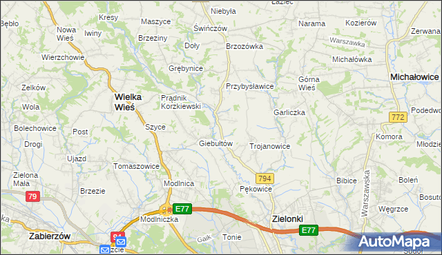 mapa Januszowice gmina Zielonki, Januszowice gmina Zielonki na mapie Targeo