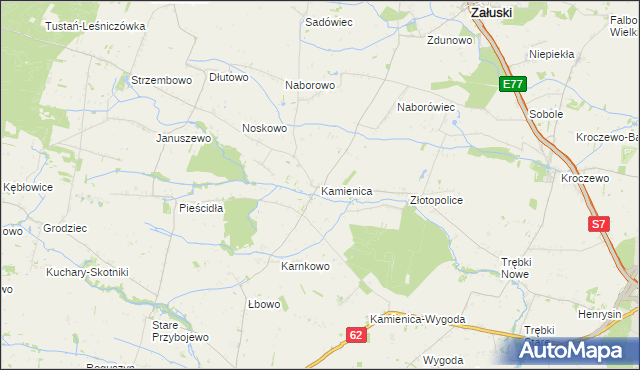 mapa Kamienica gmina Załuski, Kamienica gmina Załuski na mapie Targeo