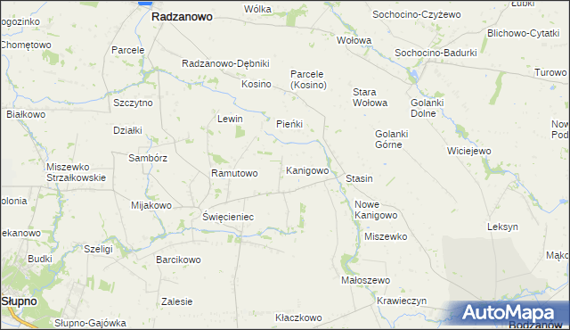 mapa Kanigowo gmina Bodzanów, Kanigowo gmina Bodzanów na mapie Targeo