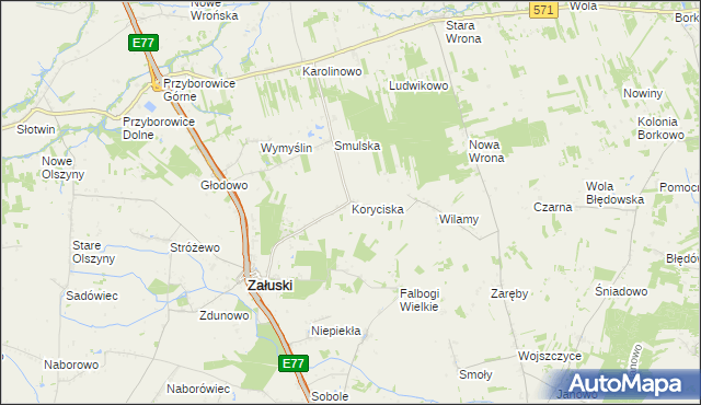 mapa Koryciska gmina Załuski, Koryciska gmina Załuski na mapie Targeo
