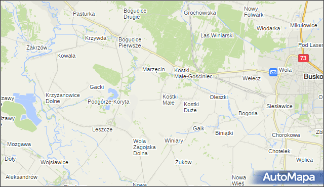 mapa Kostki Małe, Kostki Małe na mapie Targeo