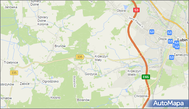 mapa Krzeczyn Mały, Krzeczyn Mały na mapie Targeo