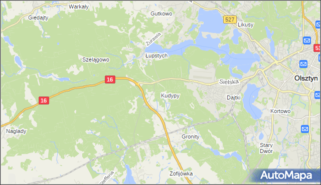 mapa Kudypy gmina Gietrzwałd, Kudypy gmina Gietrzwałd na mapie Targeo