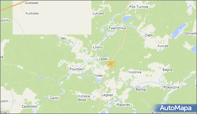 mapa Lasek gmina Tuchola, Lasek gmina Tuchola na mapie Targeo