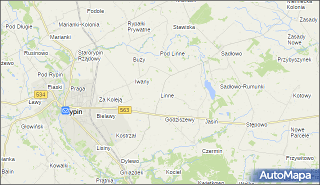 mapa Linne gmina Rypin, Linne gmina Rypin na mapie Targeo