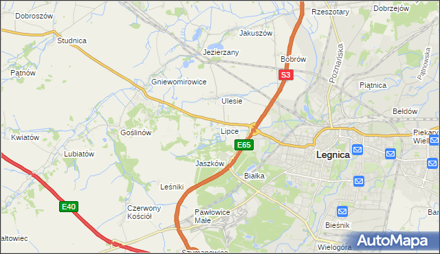mapa Lipce gmina Miłkowice, Lipce gmina Miłkowice na mapie Targeo