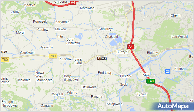 mapa Liszki powiat krakowski, Liszki powiat krakowski na mapie Targeo