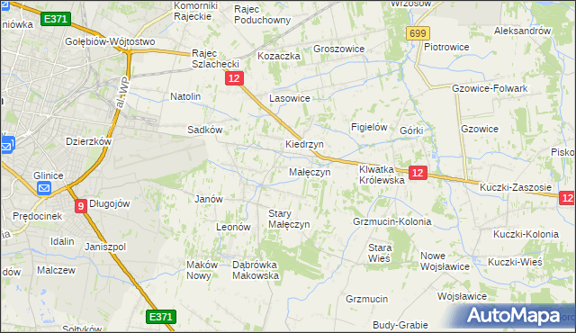 mapa Małęczyn gmina Gózd, Małęczyn gmina Gózd na mapie Targeo