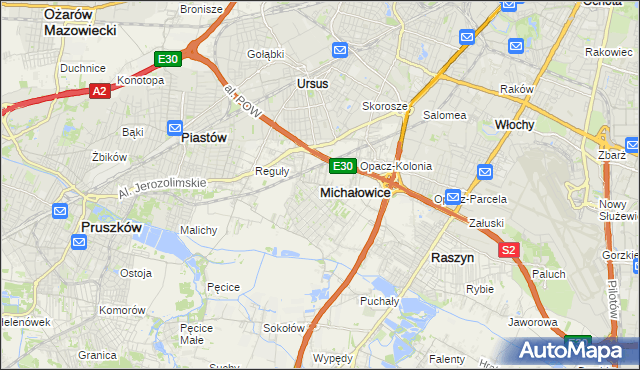 mapa Michałowice powiat pruszkowski, Michałowice powiat pruszkowski na mapie Targeo