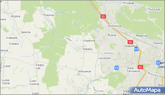 mapa Miedary, Miedary na mapie Targeo