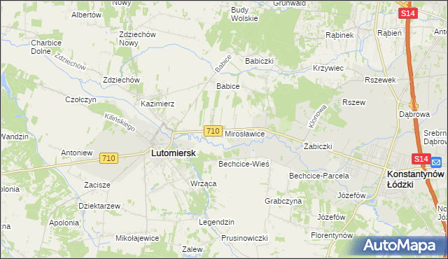 mapa Mirosławice gmina Lutomiersk, Mirosławice gmina Lutomiersk na mapie Targeo