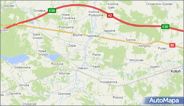 mapa Pieńki gmina Kotuń, Pieńki gmina Kotuń na mapie Targeo