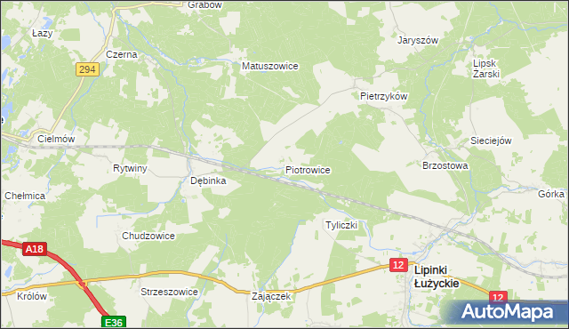 mapa Piotrowice gmina Lipinki Łużyckie, Piotrowice gmina Lipinki Łużyckie na mapie Targeo