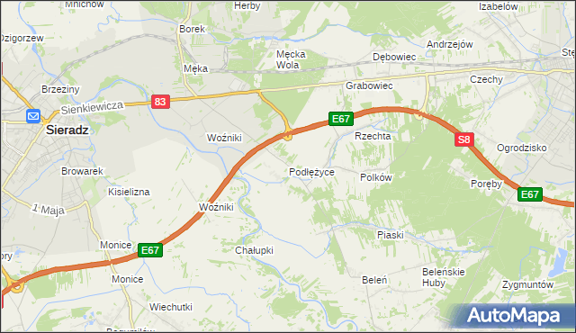 mapa Podłężyce, Podłężyce na mapie Targeo