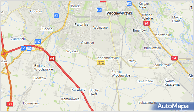 mapa Radomierzyce gmina Siechnice, Radomierzyce gmina Siechnice na mapie Targeo