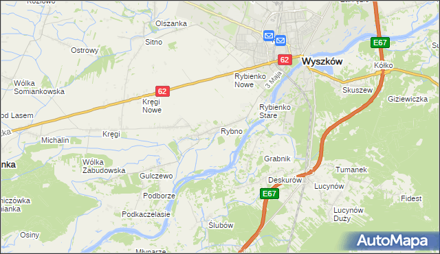 mapa Rybno gmina Wyszków, Rybno gmina Wyszków na mapie Targeo