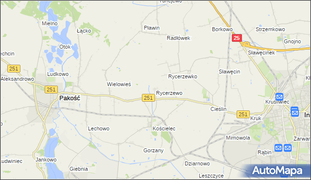 mapa Rycerzewo gmina Pakość, Rycerzewo gmina Pakość na mapie Targeo