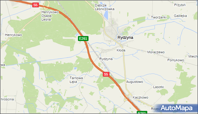 mapa Rydzyna powiat leszczyński, Rydzyna powiat leszczyński na mapie Targeo