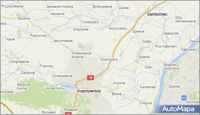 mapa Sośniczany, Sośniczany na mapie Targeo