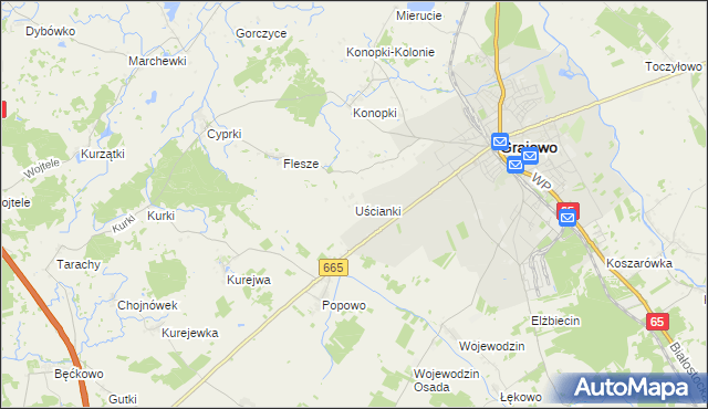 mapa Uścianki gmina Grajewo, Uścianki gmina Grajewo na mapie Targeo